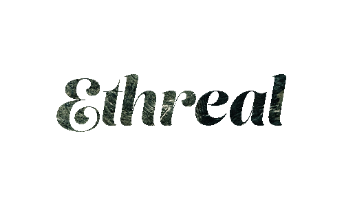 A picture of a the word etheral clip masked over greenish rocky water.