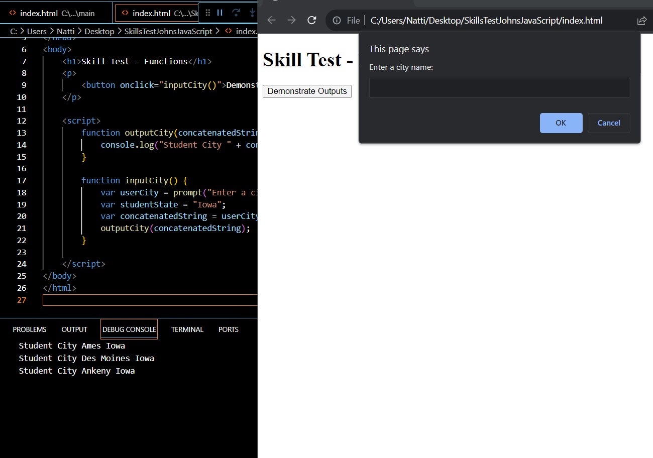 the outputs requested to be passed for the skills test.